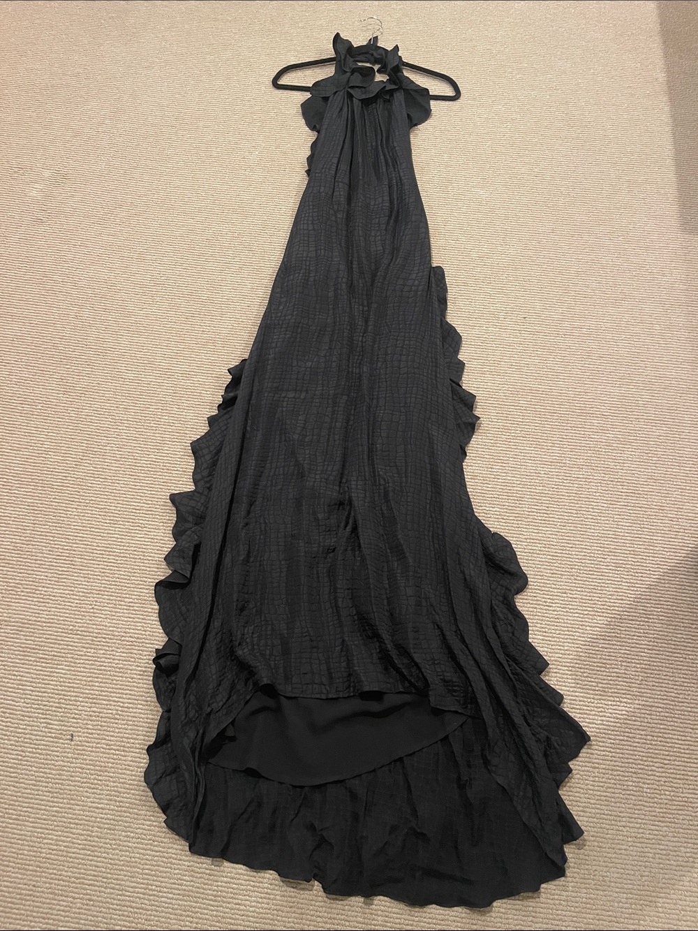 Milly Black High-Low Halter Ruffle Gown